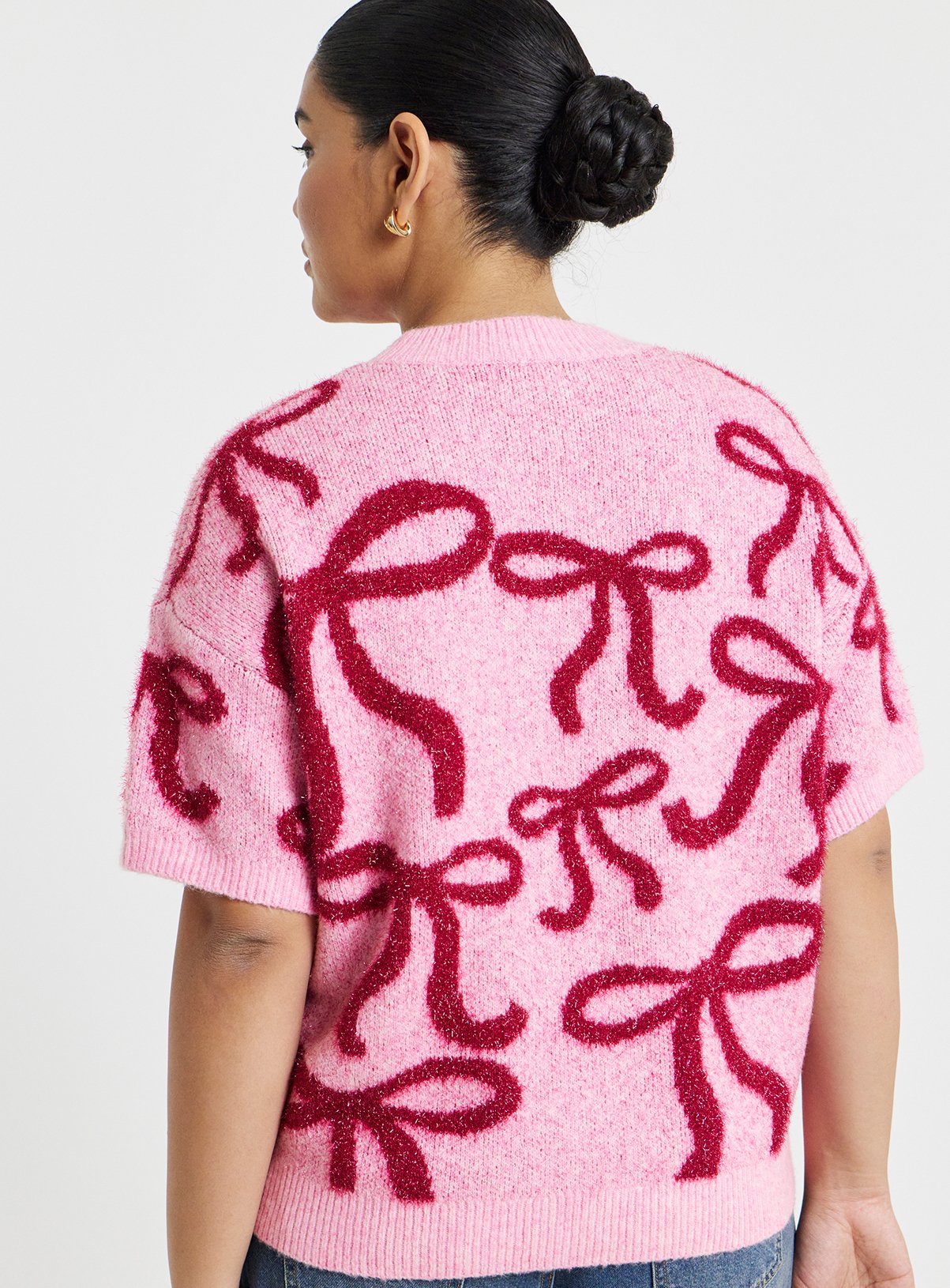 SIMPLY BE Tinsel Bow Short Sleeve Jumper 8-10 - Image 2 thumbnail
